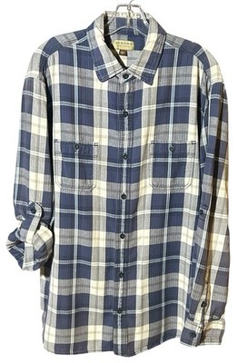 Sonoma Men s Roll Tab Sleeve Button Down Plaid Flannel 100% Cotton Navy  XL