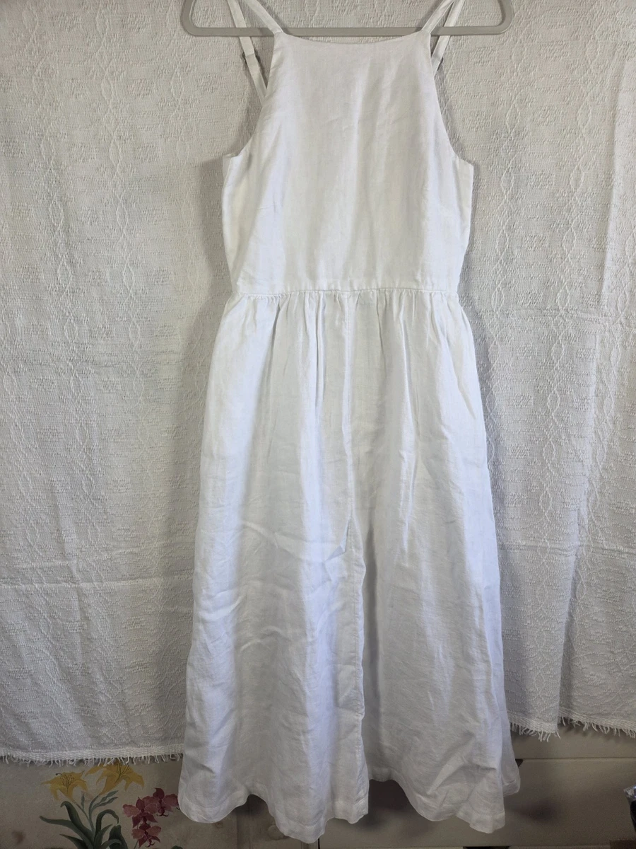 lands end sleeveless linen swing dress NWOT Lands End Womens 2X Navy & White Striped Linen Sleeveless Swing Dress Mid