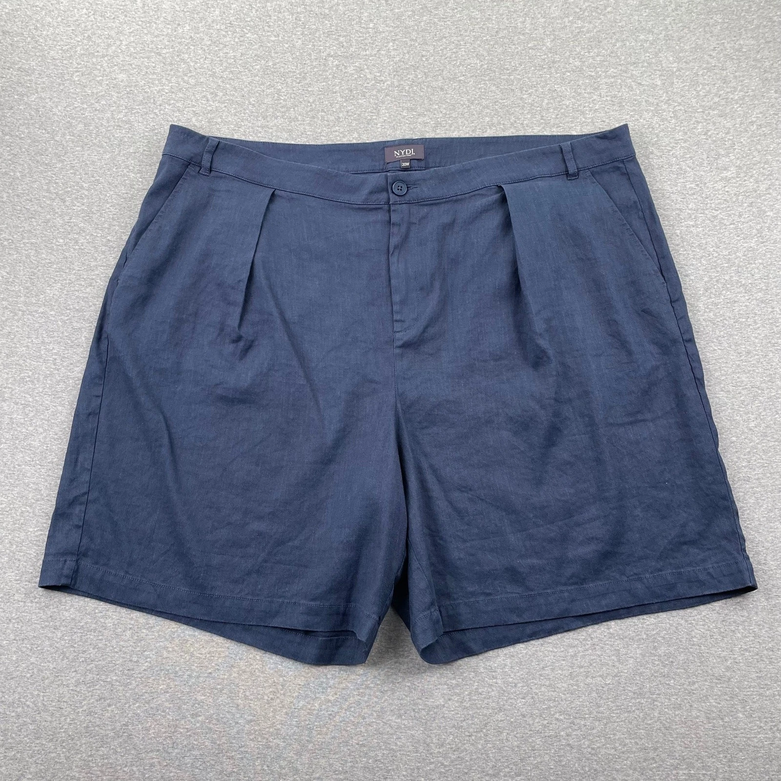 NYDJ Plus Shorts 20W Oxford Navy Blue Stretch Linen Relaxed Fit Casual Summer