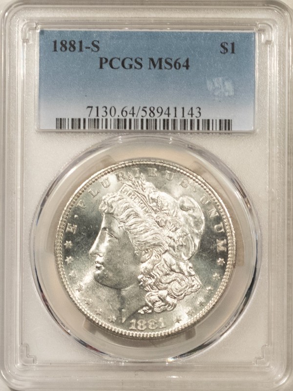1881-S $1 MORGAN DOLLAR - PCGS MS-64 BLAST WHITE & PQ!