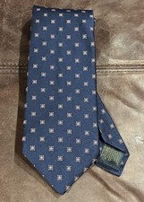 Brooks Brothers 100 Silk Necktie Navy Blue Geometric Made In USA