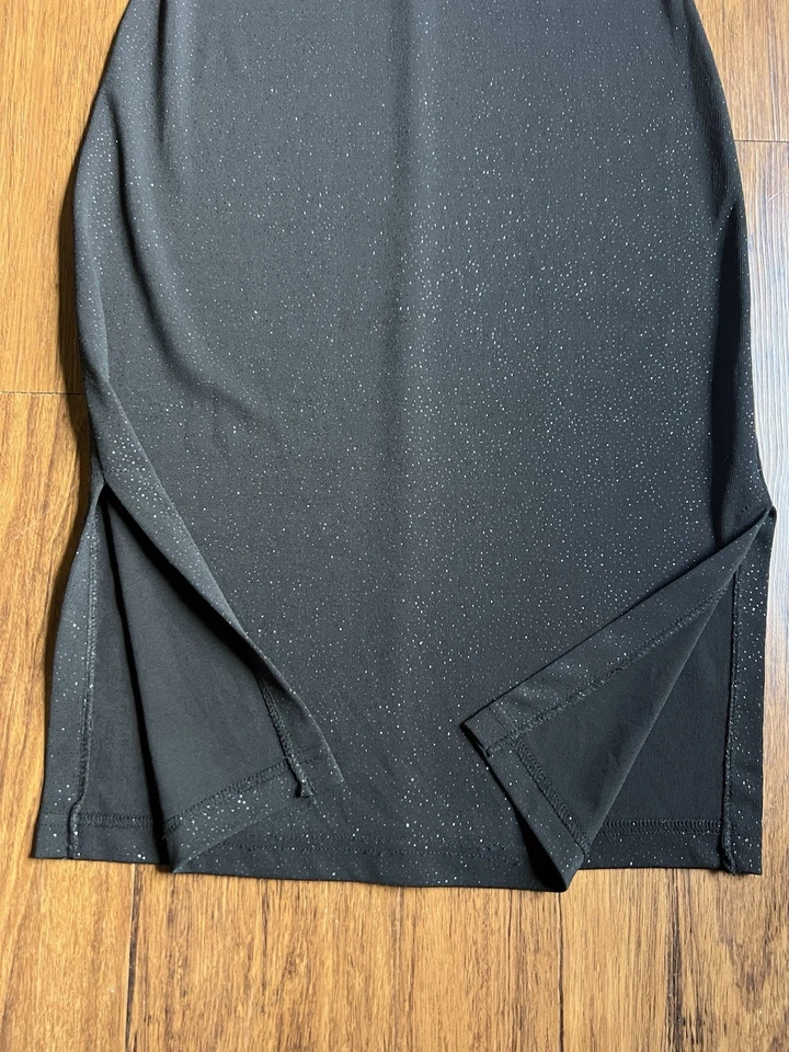 Vestido Formal Vintage Y2K Años 90 7/8 Negro Brillo Tanque Midi Aberturas Noche Romántico Foto 3 de 4