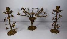 Vintage Gold Gilt Floral Candlestick Holders w/ Topper Inserts Hollywood Regency