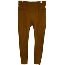 SPANX 1X Faux Suede Leggings Rich Caramel Compressing Panels