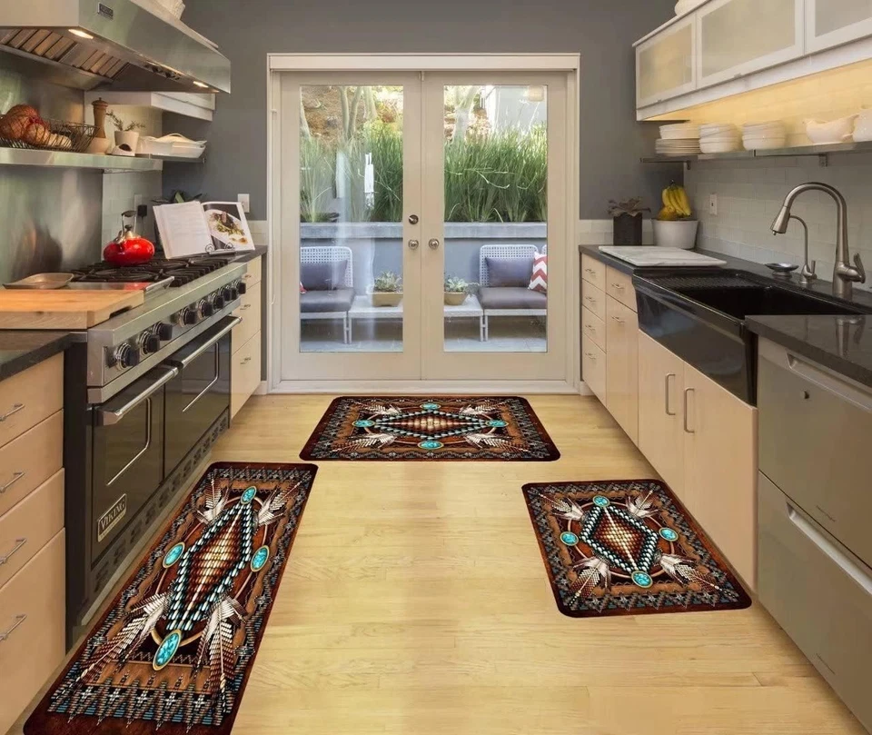 Corredor y alfombrillas de cocina tribales de microfibra suave - Juego de 3 piezas para mayor comodidad Foto 4 de 4