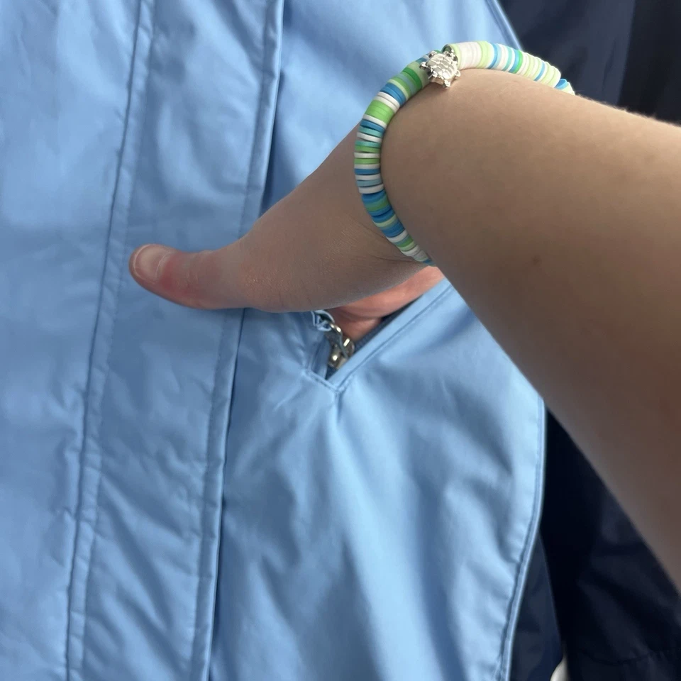 Women's Athletic Works Windbreaker Jacket Blue White Pockets Full Zip Medium - Image 3 of 4