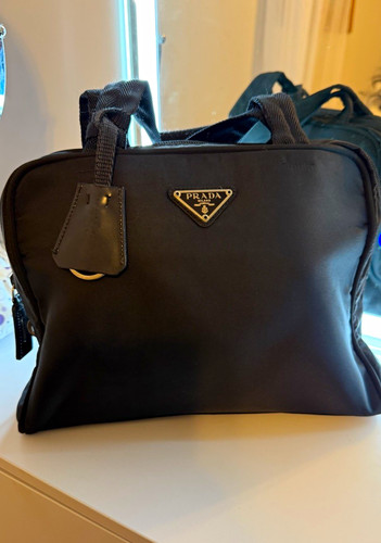 PRADA Black tessuto nylon handbag Closure Double Handles Silver Hardware
