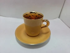 Figgjo Flint Norway Demitasse Cup & Saucer Set Yellow Gold Gilt Interior 22k