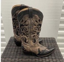 Corral Distressed Leather Western Boots with sequin inlay fleur de lis Size 9