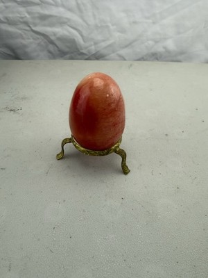 Vintage Italian Alabaster Egg PINK Orange GOLD Gilt STAND