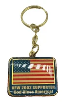VFW 2002 Supporter Key Chain Ring God Bless American Flag Patriotic Vintge