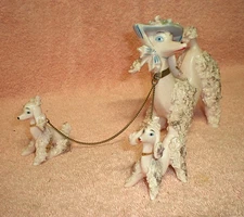 Vintage 1950's Spaghetti Poodle Mother Puppies Figure Chain Leash Japan