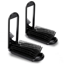 2 Pack Folding Hair Brushes with Mirror Pocket Massage Comb Portable Hair Brush