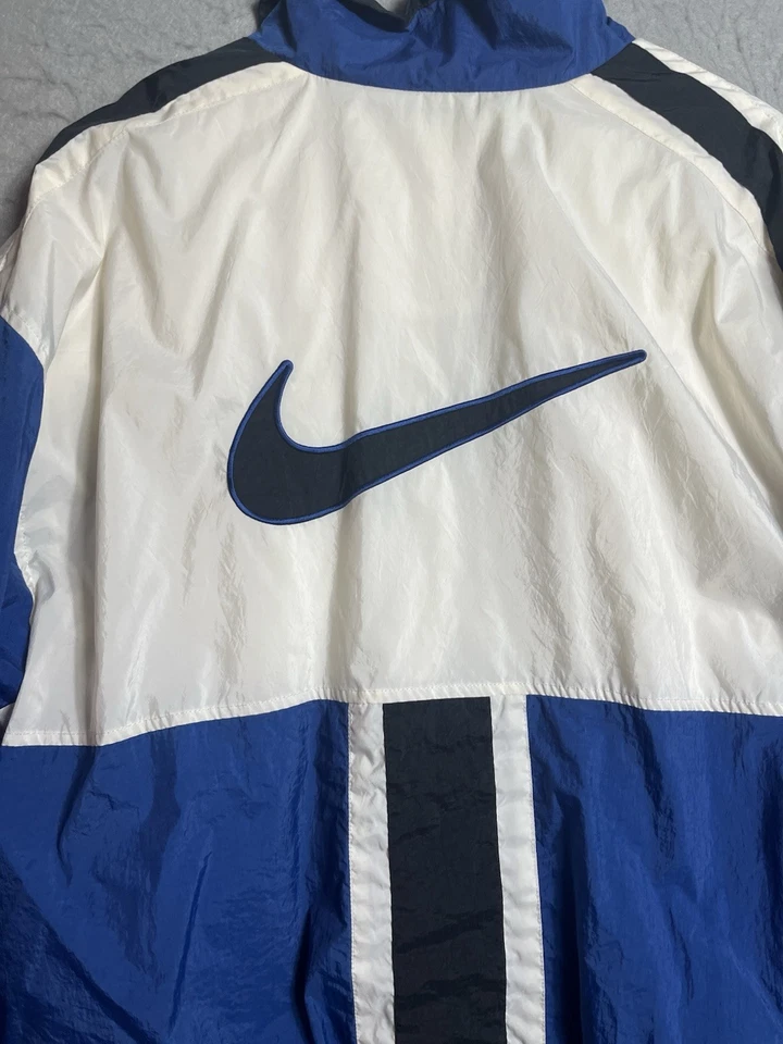 Vintage Nike Jacket Mens Large White Blue Track Windbreaker Anorak Swoosh 90s - Image 2 of 4