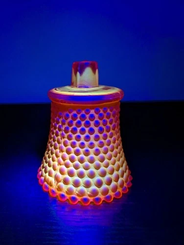Fenton Hobnail Satin Orange Amberina PegVotive Candle Holder UV Reactive Vintage