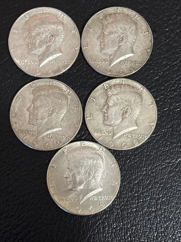 Kennedy Half Dollar 40% Silver Lot Of 5- 3x 1969-2x 1966 All XF to AU