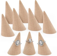 , 10 Pack Wood Cone Ring Display Stand, Natural Holder Jewelry Displays Organize