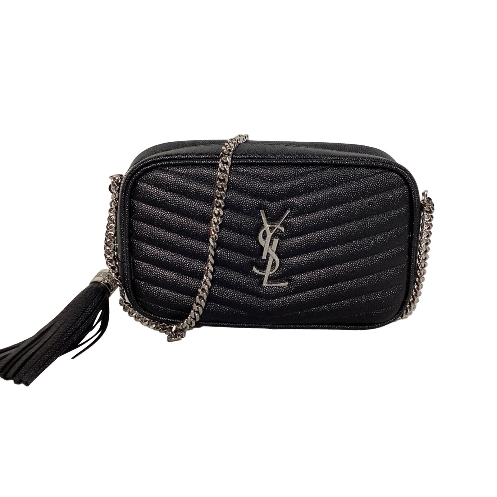 Borsa per fotocamera Saint Laurent Chevron trapuntata grana Mini Lou in pelle Wo S