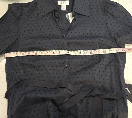 Blusa Ann Taylor Loft Negra con Botones Corbata Cintura Lunares Talla 12 Nueva con Etiquetas - Imagen 5 de 9