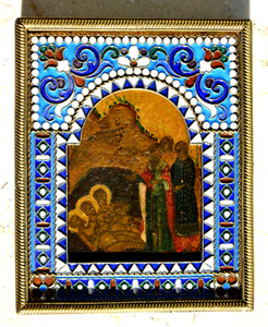 ✅19c RUSSIAN IMPERIAL SILVER ICON CHRISTIAN DESCENT HELL EGG GOLD PAINTING CROSS