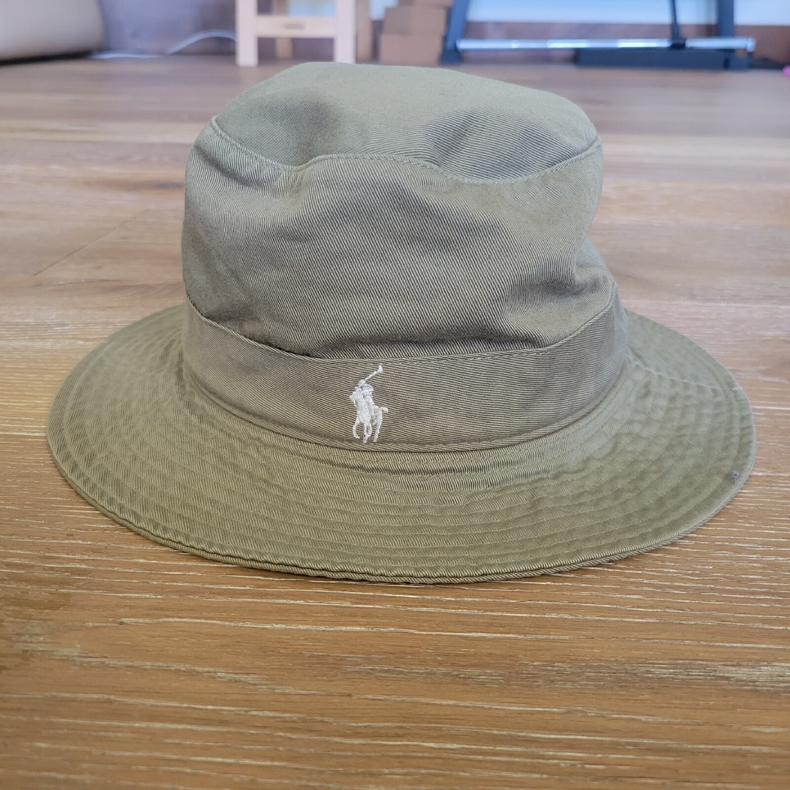 Cappello a secchiello Polo Ralph Lauren vintage anni 90 berretto pony verde kaki spiaggia piccolo