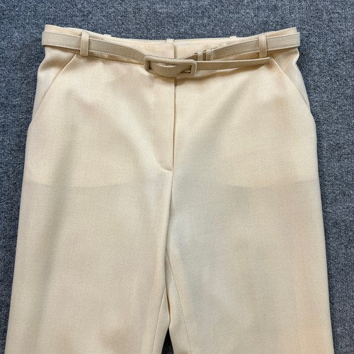 Vintage Balenciaga Pants Womens 44 Custard Mid Rise Flared Leg Belted Pockets - Picture 3 of 14