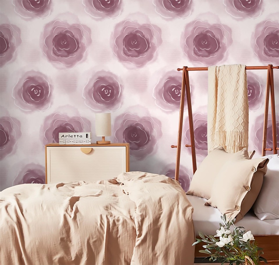 Dimoon 236"x16.1" Pink Wallpaper Peel and Stick Wallpaper Floral
