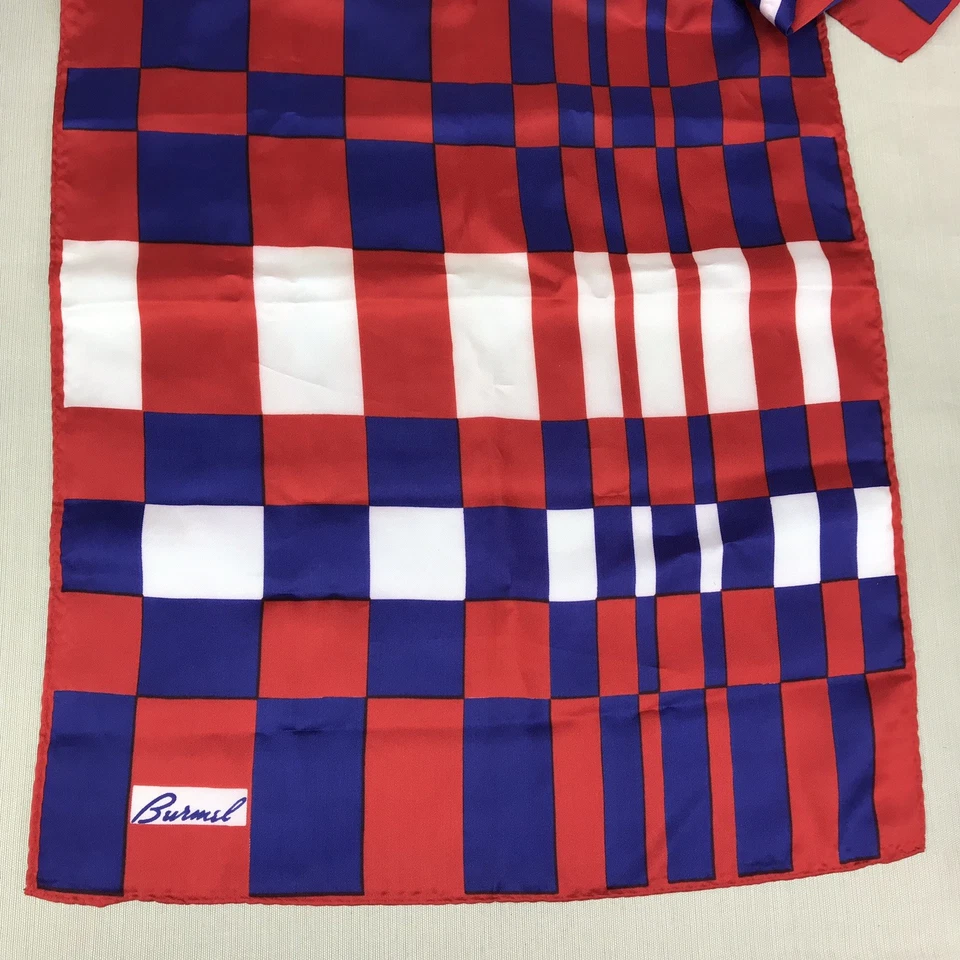 Bufanda Burmel Vintage Geométrica Roja Blanca Azul Patriótica 40" Largo Rectangular Foto 3 de 4