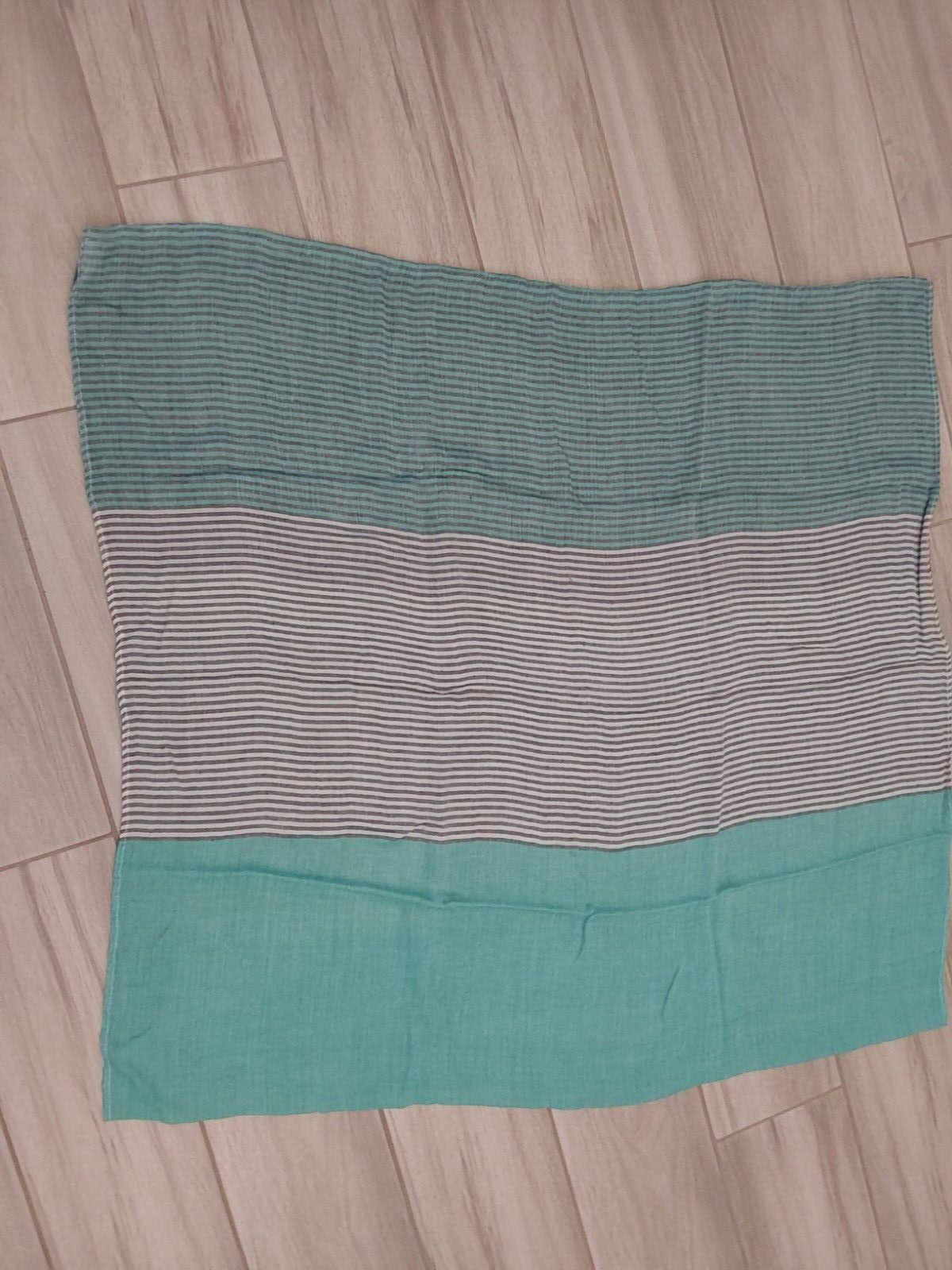 Gray/Turquoise Stripe/Solid Patch Infinity Scarf.… - image 5