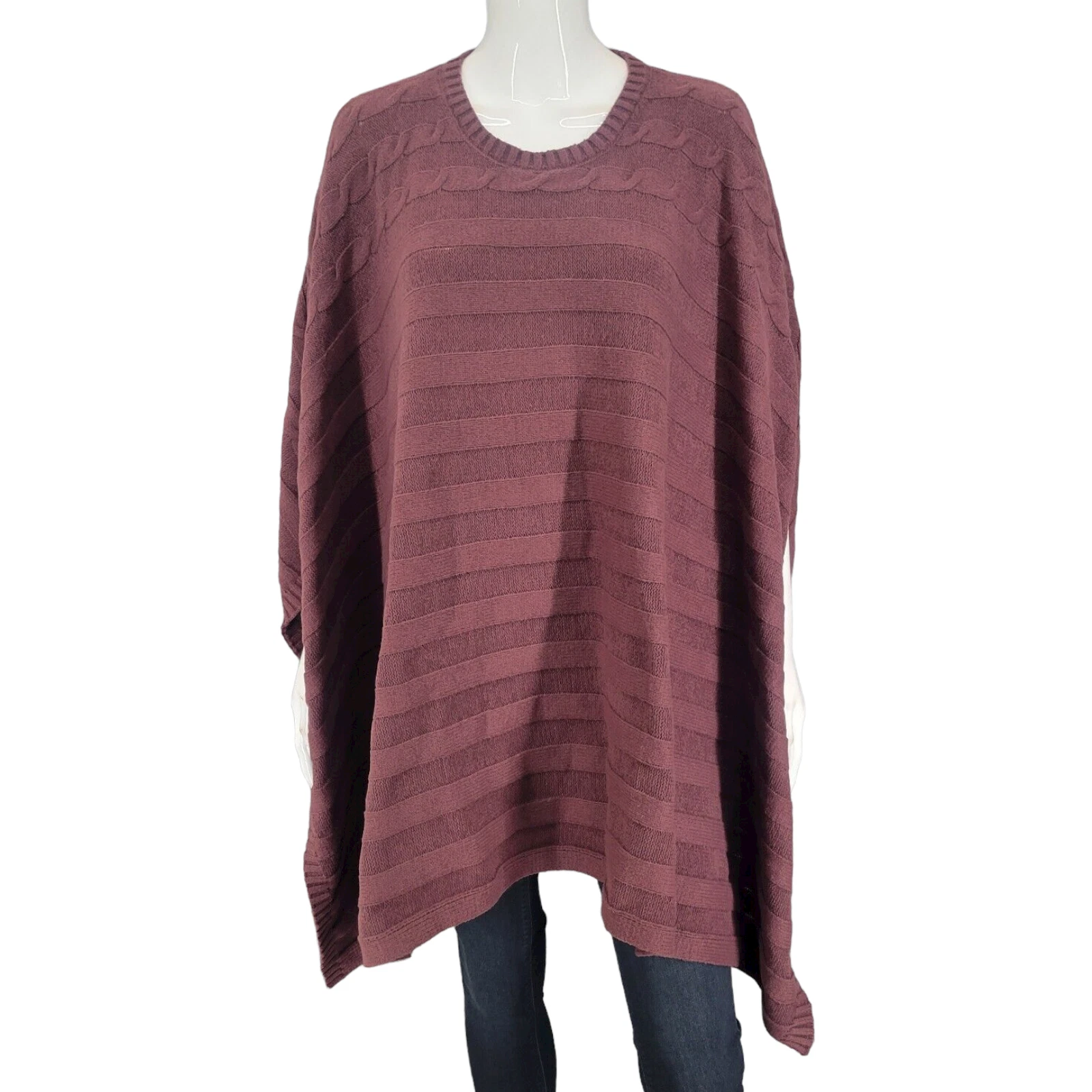Lisa Rinna Collection Cable Knit Poncho Medium Large Sz Sangria Pullover Sweater