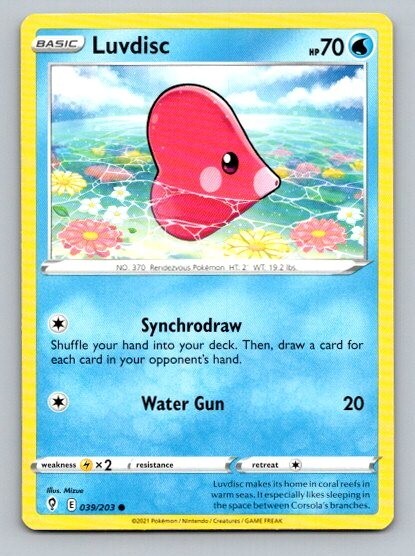 2021 Pokemon Card Evolving Skies Luvdisc 39/203