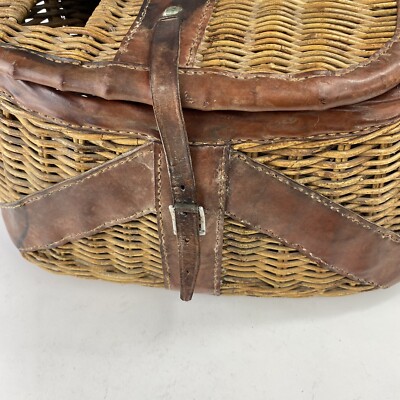 Panier De Pêche Vintage En Osier Et Cuir - Creel Pour Mouche Truite - États-Unis