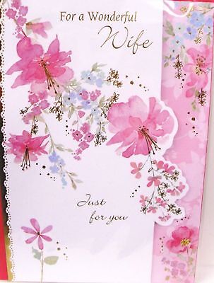 Pink Floral "FOR A WONDERFUL WIFE" Birthday Card