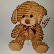 NEW Hugfun Brown Ribbed Puppy Dog Plush 10.5" Stuffed Animal Toy Lovey