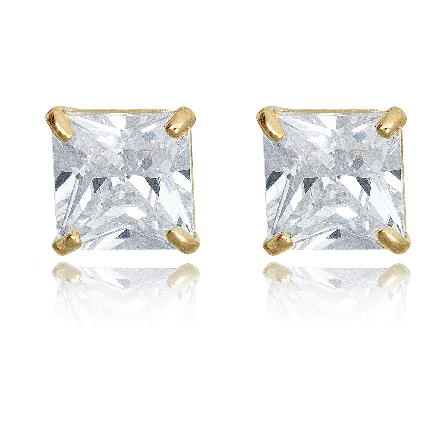 AVORA 10K Gold Princess Cut Cubic Zirconia CZ Stud Earrings - Yellow or White