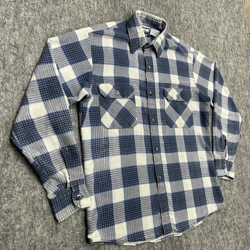 Vtg Fieldmaster Flannel Shirt Mens Medium Plaid Blue Button Up Made In USA *FLAW - Picture 10 of 13