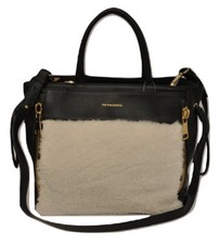 Via Repubblica Italy Genuine Shearling / Leather Handbag Cream/black Nwt $698