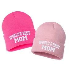 WORLD'S BEST MOM Embroidered Cuffed Beanie Hat, Embroidered Gift, Winter Hat