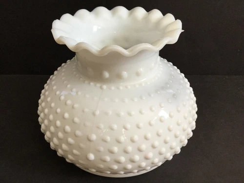 Antique Large Hobnail White Milk Heavy Thick Glass Lamp Shade