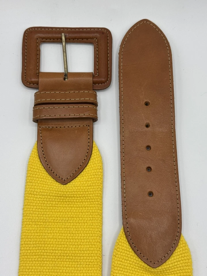 Cinturón Talbots Ancho Marrón Cuero Amarillo Elástico Talla L Grande EE. UU. Primavera Foto 3 de 4