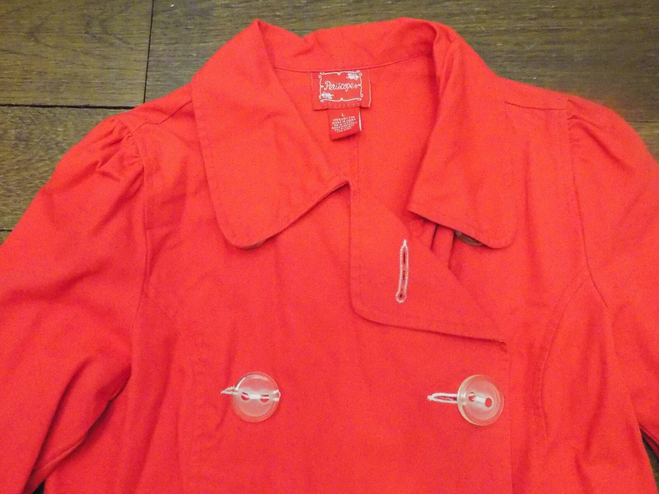 Chaqueta gabardina Periscope L roja doble botonadura transparente botones grandes usada en excelente estado retro! Foto 2 de 4