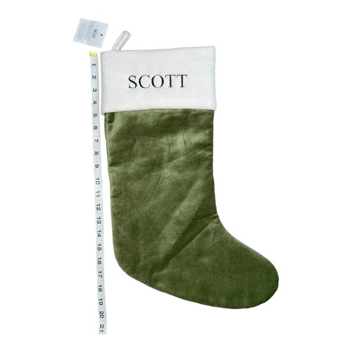 Pottery Barn Velvet Christmas Stocking Green White SCOTT Monogram NWT - Picture 6 of 8
