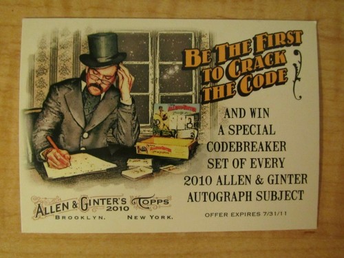 2010 Topps Allen and Ginter A & G Code Cracker AD Promo Card - Picture 1 of 2