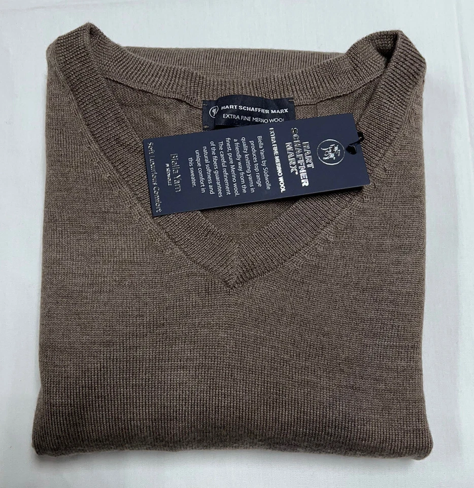 Suéter Hart Schaffner Marx Hombres XL 100% Lana Merino Hilo Biella Suave Taupe Nuevo Foto 2 de 4