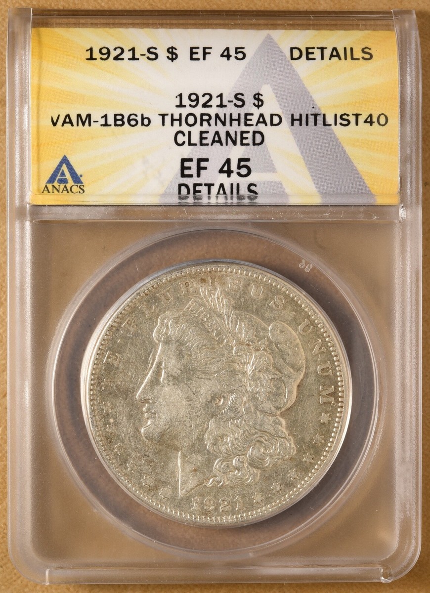 1921 S Morgan Silver Dollar VAM-1B6b 'Thornhead' ANACS EF 45