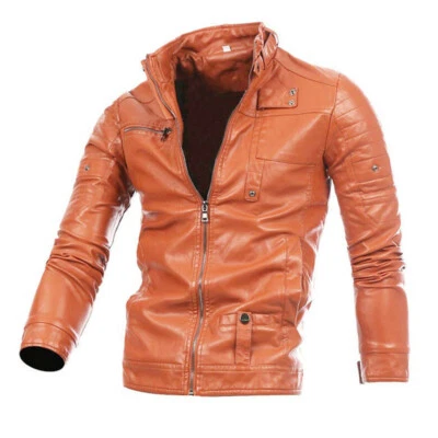 Herren Kunstleder Oberbekleidung Bikerjacke Slim Outfit Blazer Top Mantel Lack - Bild 1 von 4