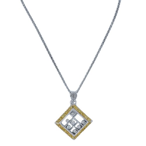 18k White Gold 0.85CT Diamond & Yellow Sapphire Pendant Necklace