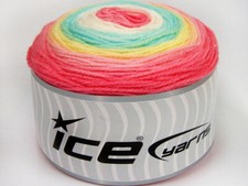 3-Skein Lot Cakes Baby Fine Yarn Acrylic 3x100g/360m Salmon Pink Yellow Mint Wht