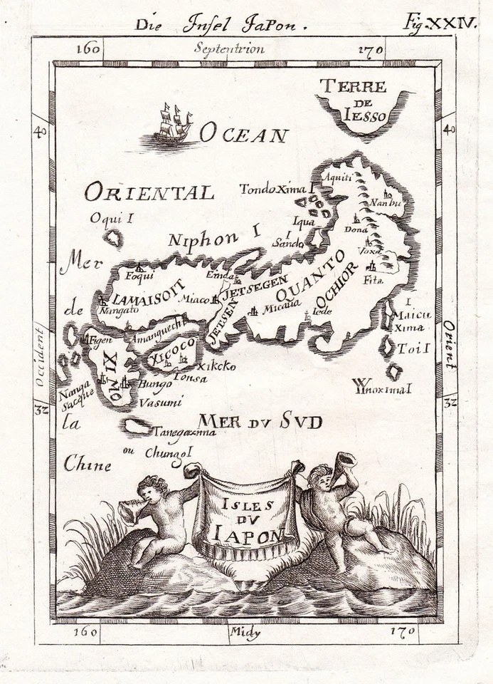 Japan island Nippon Asia map Karte Mallet Kupferstich engraving gravure 1685 - Bild 1 von 1