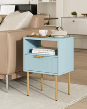 Nightstand,Morden Bedside Table with Gold Frame,Small Blue Night Stand,End Table
